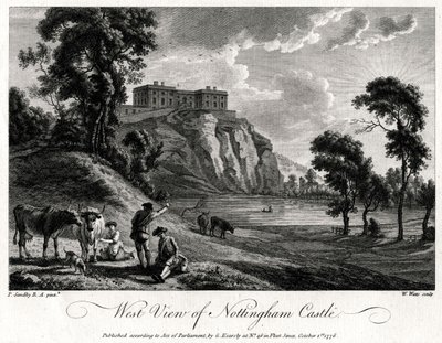 Westelijk uitzicht op Nottingham Castle, Nottinghamshire, 1776 door William Watts