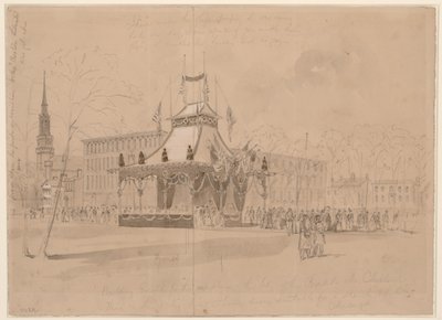 Gebouw opgericht voor de ontvangst van het lichaam van de president in Cleveland LCCN2004661243 door William Waud