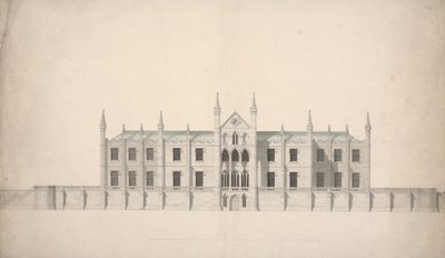 Elevatie van een voorgesteld ontwerp voor Cambridge Colleges door William Wilkins