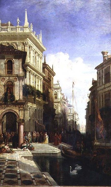 Een Capriccio uitzicht op Venetië met een prinses die naar een gondel wordt gebracht bij de Scuola di San Marco door William Wyld