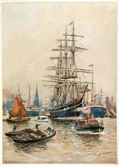 De haven van Hamburg, 20e eeuw (afbeelding) door Willy Stower