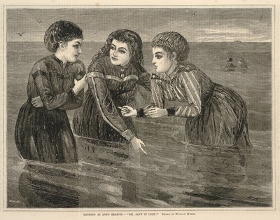 Zwemmen in Long Branch, --"Oh, is het niet koud!", uit Elke zaterdag, 26 augustus 1871 door Winslow Homer