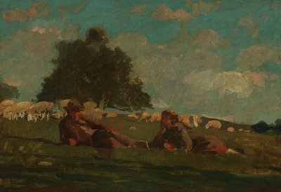 Jongen en Meisje in een Veld met Schapen door Winslow Homer