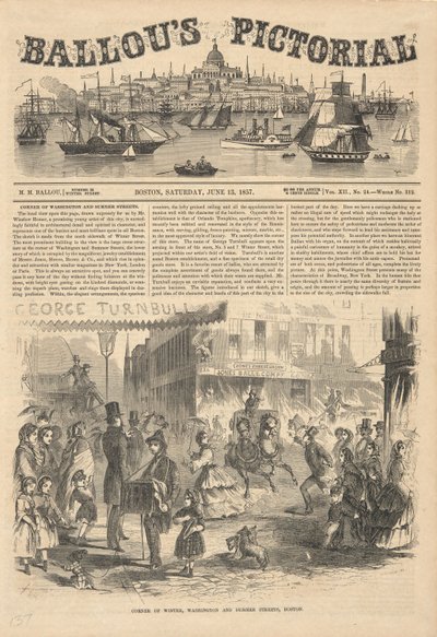 Hoek van Winter-, Washington-, en Summer Streets, Boston, uit Ballou door Winslow Homer