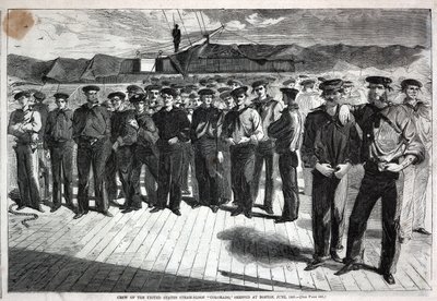 Bemanning van de United States Steam-Sloep "Colorado" verscheept in Boston, uit Harper