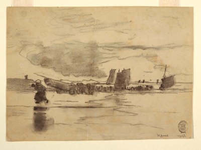 Tekening, Strand bij eb, Cullercoats, Engeland, 1881 door Winslow Homer