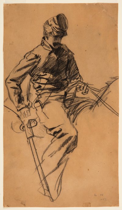 Tekening, cavaleriesoldaat te paard, 1863 door Winslow Homer