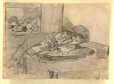 Tekening, Chinese man rookt een opiumpijp, een Baxter Street Club House, New York City, ca. 1874 door Winslow Homer