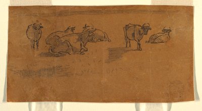 Tekening, Koeien in een weiland, ca. 1872 door Winslow Homer
