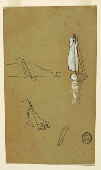 Tekening, Vier schetsen van sloepen, 1880 door Winslow Homer