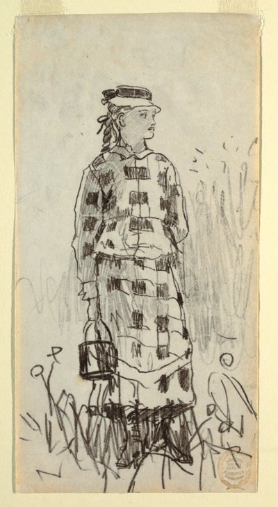 Tekening, Meisje met lunchemmer, 1879 door Winslow Homer