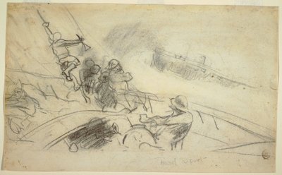 Tekening, Hard-a-Port, 1885-90 door Winslow Homer