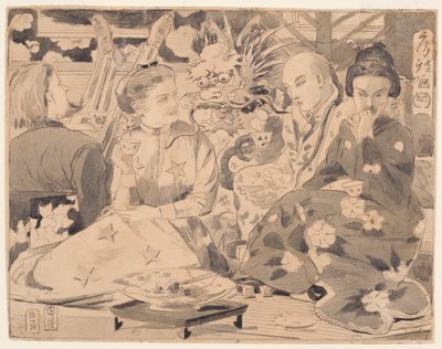 Tekening, Internationaal theekransje, ca. 1867 door Winslow Homer