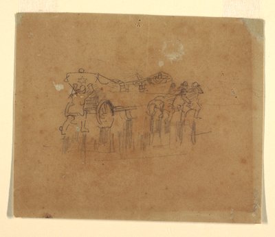 Tekening, Reddingsboot met rijtuig (Studie voor "The Wreck", olieverfschilderij gedateerd 1896, Carnegie Institute, Pittsburgh, PA), 1895-96 [of mogelijk 1881]. door Winslow Homer