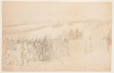 Tekening, marcherende infanteriecolonne, ca. 1862 door Winslow Homer