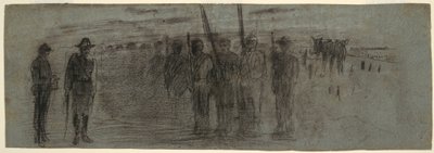 Tekening, officier en adjudant inspecteren een eskader, mogelijk 1864 door Winslow Homer