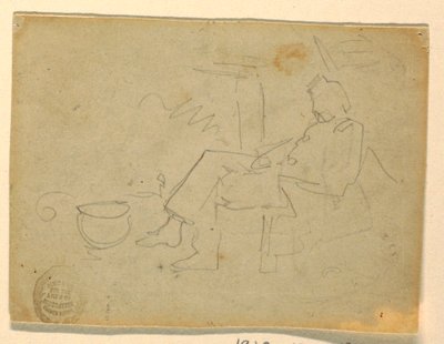 Tekening, Zittende soldaat, 1862 door Winslow Homer