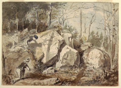Tekening, Een eekhoornval opzetten, ca. 1855 door Winslow Homer