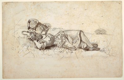 Tekening, Rustende herderin, 1877 door Winslow Homer