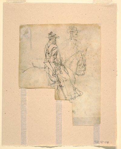 Tekening, zijaanzicht van een bereden officier, 1862 door Winslow Homer