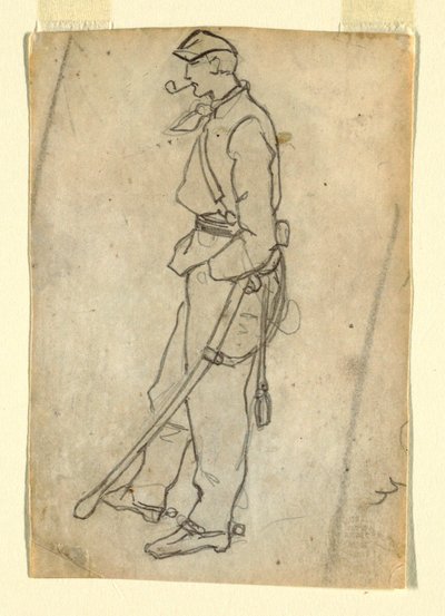 Tekening, soldaat met zwaard en pijp, 1862 door Winslow Homer