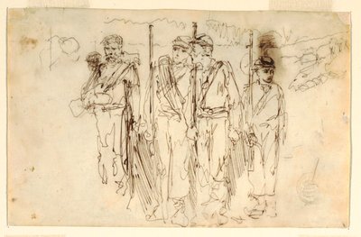 Tekening, De wandelende gewonden, 1861-62 door Winslow Homer