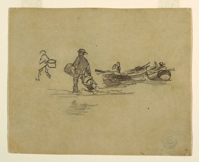 Tekening, Twee vissers, Engeland, 1881-82 door Winslow Homer