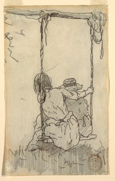 Tekening, Twee meisjes in een schommel, 1879 door Winslow Homer