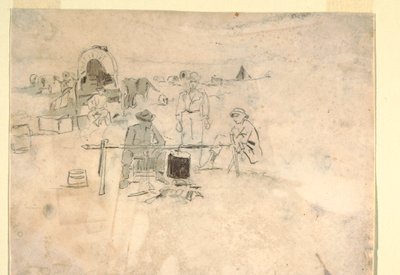 Tekening, Twee studies van een hoornblazer, 1862-64 door Winslow Homer