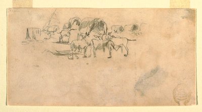 Tekening, wagontrein in het kamp, 1862 door Winslow Homer