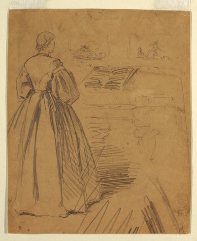 Tekening, Vrouw voor een piano, 1862 door Winslow Homer