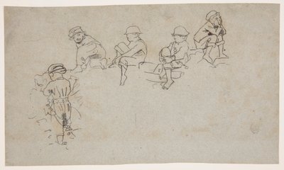 Vijf schetsen van jonge jongens door Winslow Homer