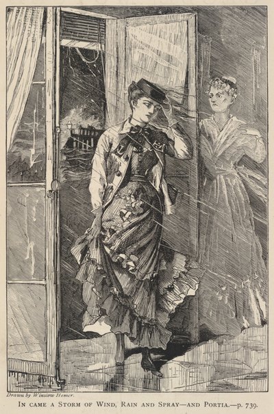 Er stak een storm van wind, regen en zeewater op - en Portia, uit The Galaxy, december 1869 door Winslow Homer