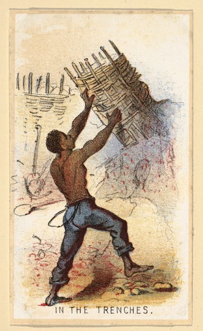 In De Loopgraven uit een serie Verzamelaarskaarten genaamd Leven in Kamp, uitgegeven 1864 (kleur litho) door Winslow Homer