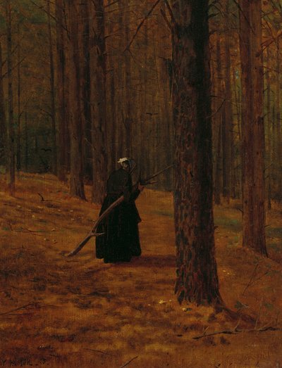 Oude vrouw verzamelt takken door Winslow Homer