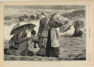 Op het strand van Long Branch - het kinderuurtje door Winslow Homer
