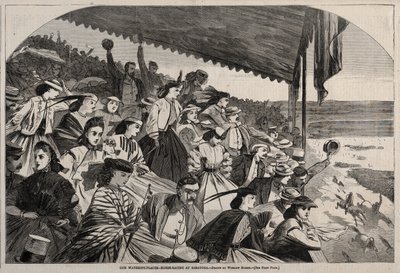 Onze Waterplaatsen - Paardenraces in Saratoga, 1865 door Winslow Homer