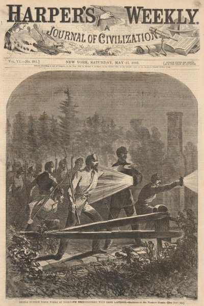 Opstandelingen Buiten Hun Werken bij Yorktown Verkennen met Donkere Lantaarns, uit Harper door Winslow Homer