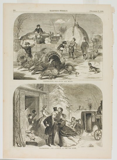 Thanksgiving Day-Ways and Means en Thanksgiving Day-Arrival at the Old Home door Winslow Homer