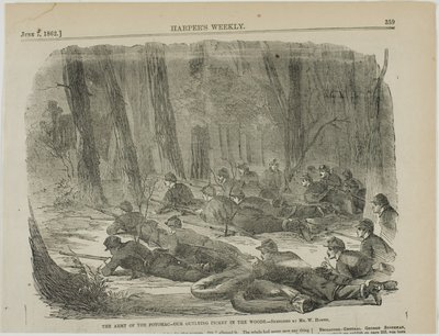 Het leger van de Potomac - Onze buitenpiket in het bos door Winslow Homer