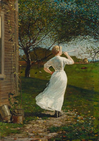 Het dinerhoorn (de hoorn blazen aan zee) door Winslow Homer