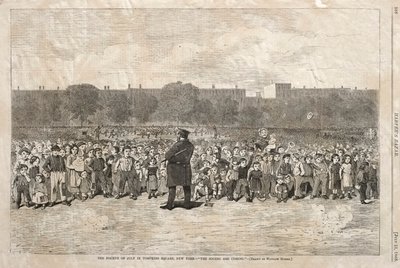 Fourth of July op Tompkins Square, New York - "De Sogers komen eraan". door Winslow Homer