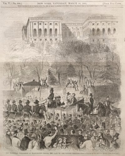 De Inhuldigingsprocessie in Washington passeert de poort van de Capitoolgronden, 1861 door Winslow Homer