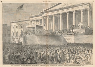 De inauguratie van Abraham Lincoln als president van de Verenigde Staten, bij het Capitool, Washington, 4 maart 1861; uit Harper door Winslow Homer