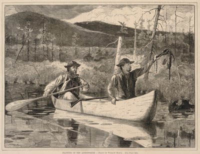 Vallen zetten in de Adirondacks, uit Every Saturday: Een geïllustreerd dagboek met uitgelezen lectuur, 24 december 1870 door Winslow Homer