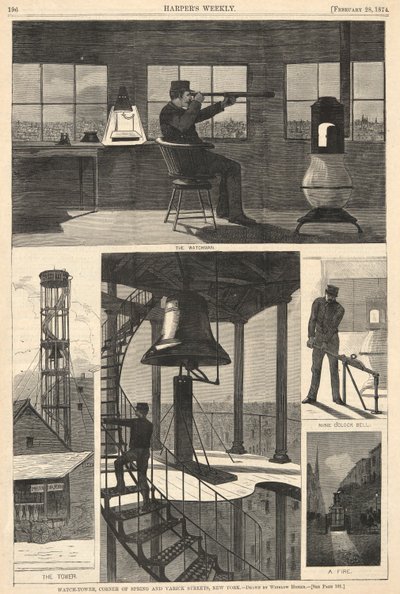 Wachttoren, Hoek van Spring en Varick Streets, New York, uit Harper door Winslow Homer