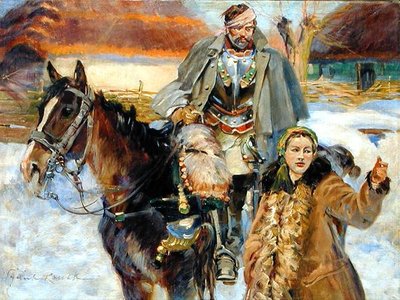 Gewonde Cuirassier met een Meisje, c.1930 door Wojciech Kossak