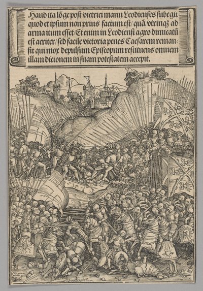 Slag om Luik, plaat 8 uit Historische Scènes uit het leven van Keizer Maximiliaan I van de Triomfboog door Wolf Traut