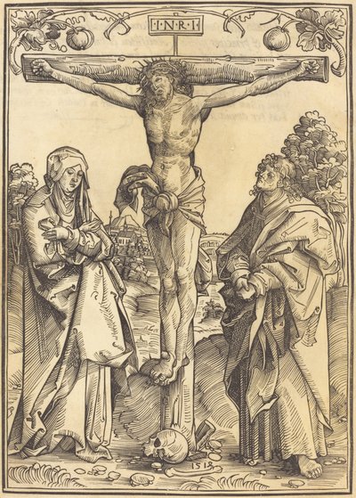 Christus aan het kruis met Maria en Johannes door Wolf Traut