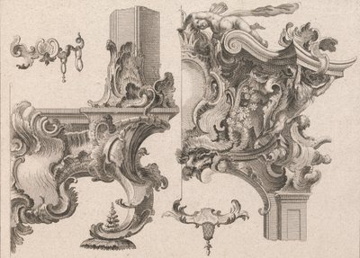Suggestie voor de decoratie van de rechteronder- en rechterbovenkant van een altaarframe, gedrukt ca. 1750-56 door Wolffgang Christoph Mayr